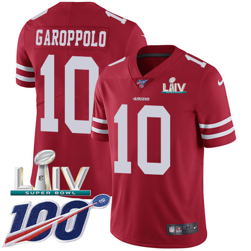 San Francisco 49ers Nike #10 Jimmy Garoppolo Red Super Bowl LIV 2020 Team Color Youth Stitched NFL 100th Season Vapor Limited Jersey->youth nfl jersey->Youth Jersey